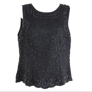 Stenay Vintage Silk Black Sleeveless Beaded Top Large